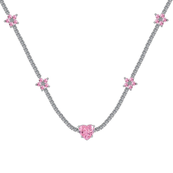 <oriell> Schillernde rosa Herzblumen-Halskette</oriell>